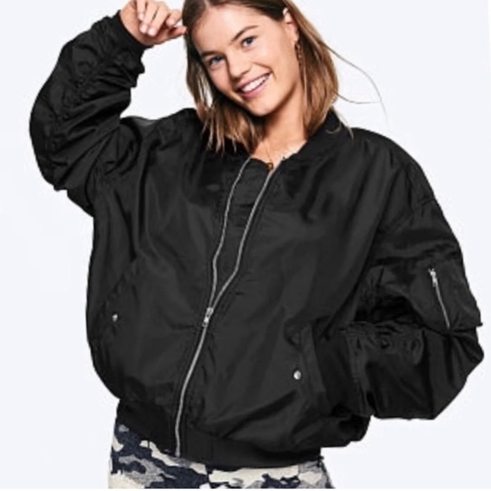 Victoria’s Secret PINK Flight Bomber Jacket Black Size Small